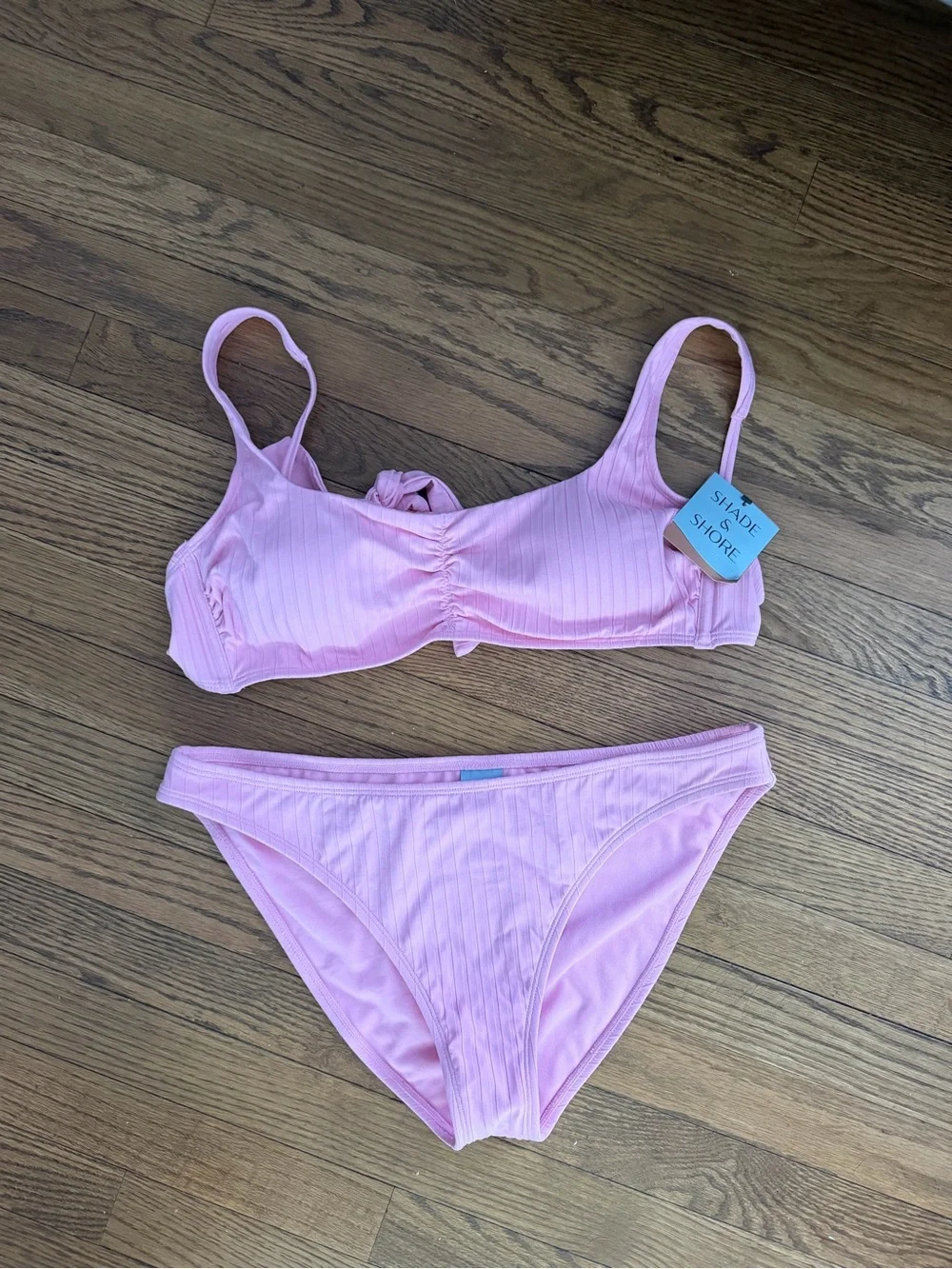 Shade & Shore Pink Ribbed Bikini Set
